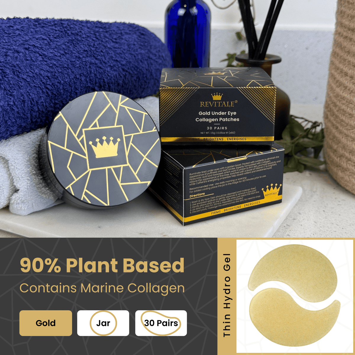 Revitale 24k Gold Under Eye Collagen Patches (30 Pairs - Jar)